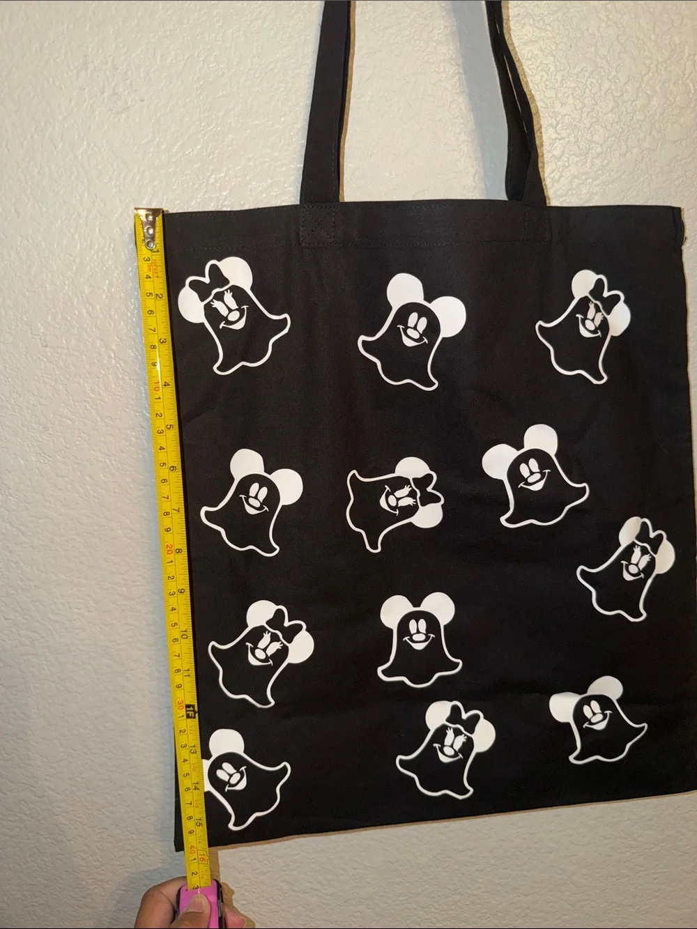 Black Ghost Pattern Canvas Tote Bag - Unbranded